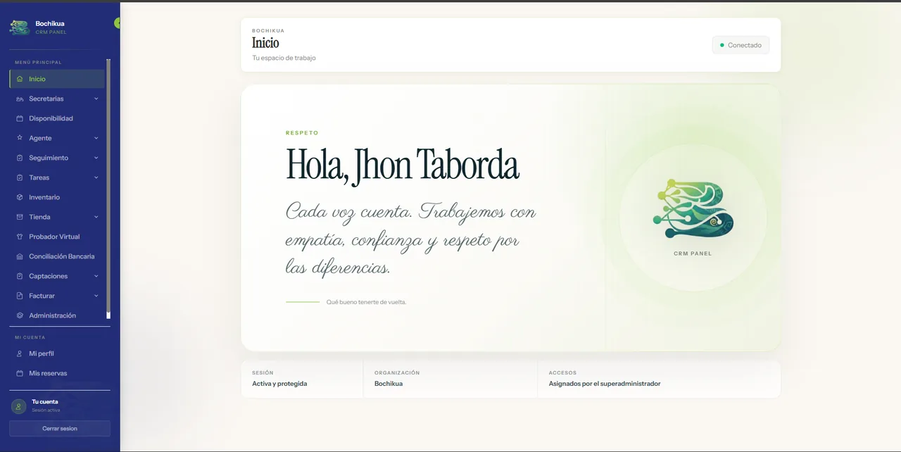 Panel de Bochikua CRM, un tenant sobre el core de Bochikua