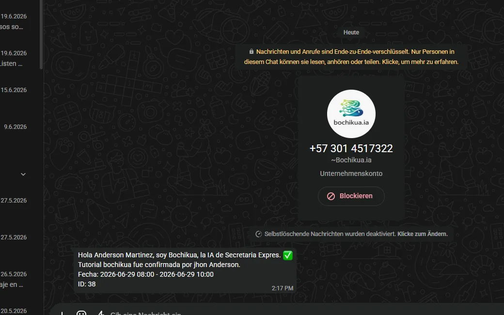 El cliente recibe la confirmación por WhatsApp